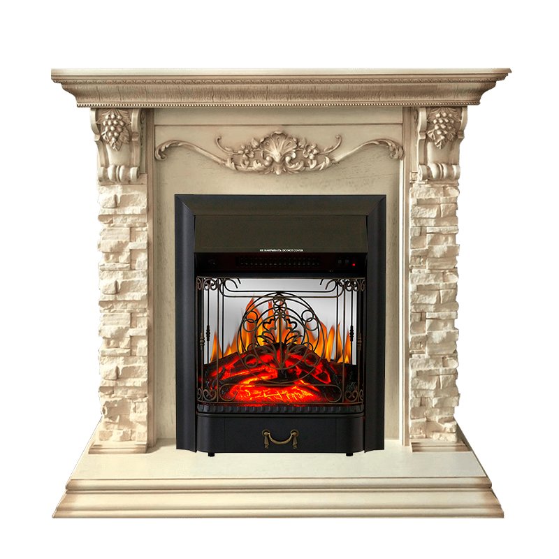 Фото Каминокомплект Adriana - Cлоновая кость с очагом Majestic FX M Black Каминокомплекты из камня ROYAL FLAME heatsystems.ru