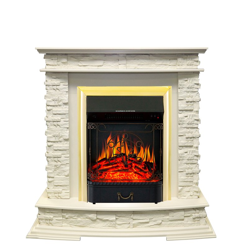Фото Каминокомплект Luzern - Слоновая кость с очагом Majestic FX Brass Каминокомплекты из камня ROYAL FLAME heatsystems.ru