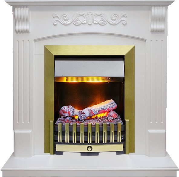 Фото Каминокомплект Sorrento угловой - Белый дуб с очагом Danville Antique Brass FB2 Угловые каминокомплекты DIMPLEX heatsystems.ru