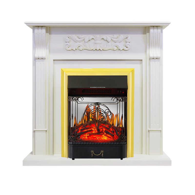 ФОТО Каминокомплект Venice - Фактурный белый с очагом Majestic FX M Brass heatsystems.ru
