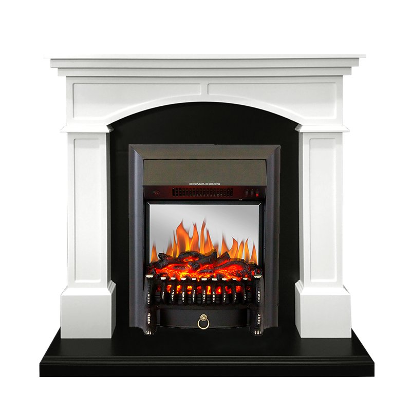 ФОТО Каминокомплект Langford - Белый с черным с очагом Fobos FX M Black heatsystems.ru