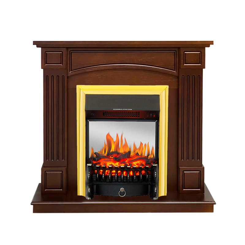 ФОТО Каминокомплект Boston - Темный дуб (Высота 925см) с очагом Fobos FX M Brass heatsystems.ru