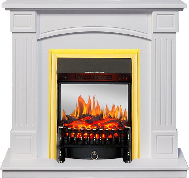 Фото Каминокомплект Boston - Белый (Высота 925см) с очагом Fobos FX M Brass Линейные очаги ROYAL FLAME heatsystems.ru
