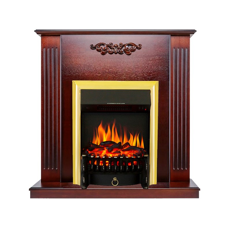 ФОТО Каминокомплект Lumsden - Махагон коричневый антик с очагом Fobos FX Brass heatsystems.ru