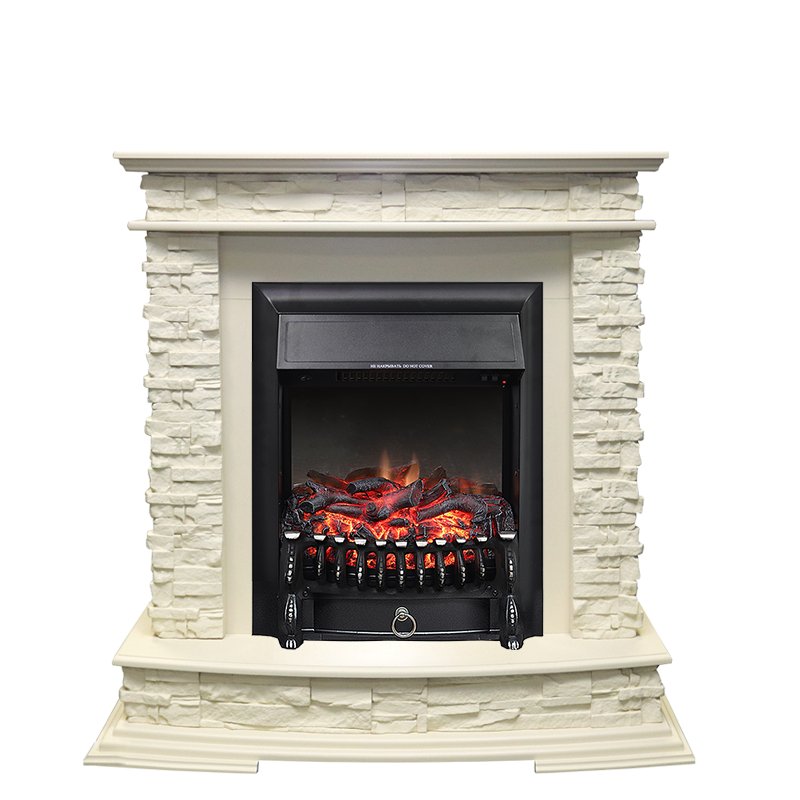 Фото Каминокомплект Luzern - Слоновая кость с очагом Fobos FX Black Каминокомплекты из камня ROYAL FLAME heatsystems.ru