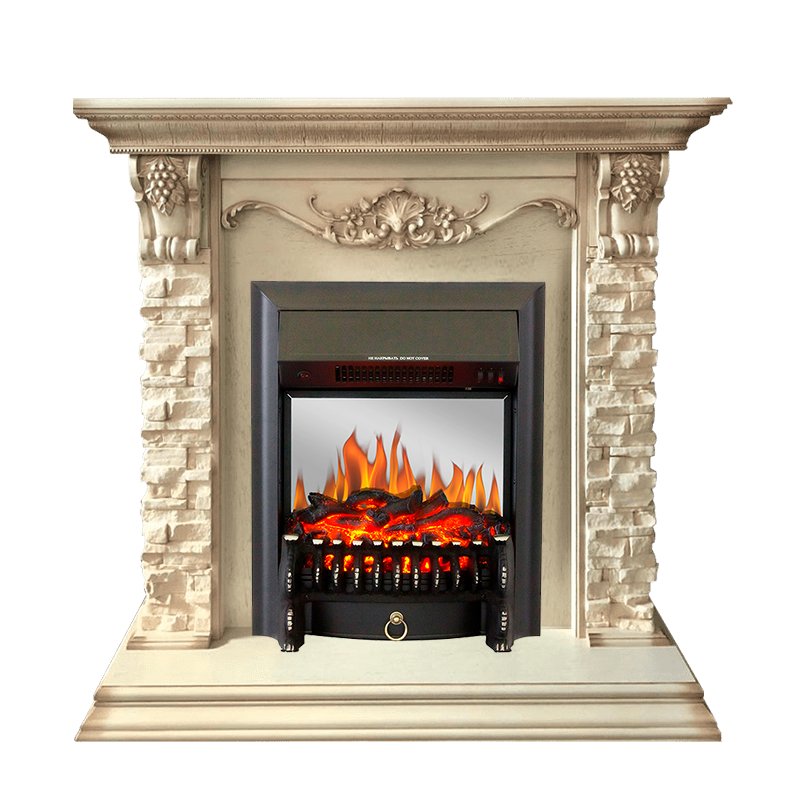 Фото Каминокомплект Adriana - Cлоновая кость с очагом Fobos FX M Black Каминокомплекты из камня ROYAL FLAME heatsystems.ru