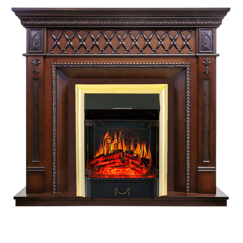 Фото Каминокомплект Alexandria - махагон коричневый антик с очагом Majestic FX Brass Угловые каминокомплекты ROYAL FLAME heatsystems.ru