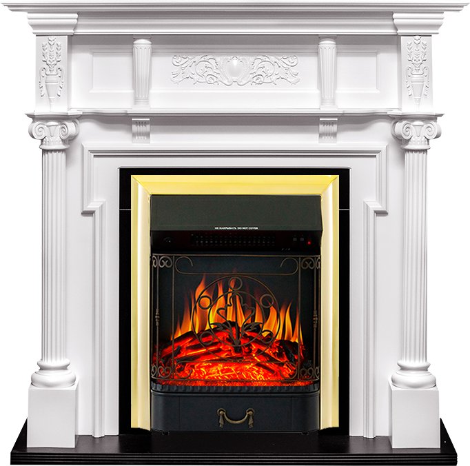 Фото Каминокомплект Oxford - Белый с очагом Majestic FX Brass Линейные очаги ROYAL FLAME heatsystems.ru