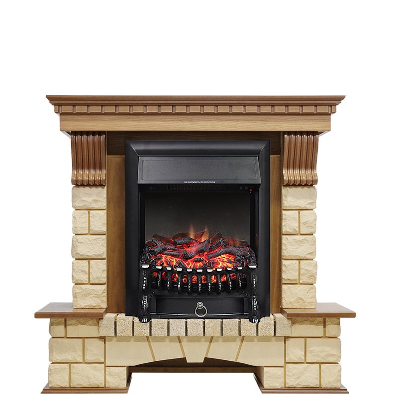 Фото Каминокомплект Pierre Luxe - Дуб / Шампань с очагом Fobos FX Black Угловые каминокомплекты ROYAL FLAME heatsystems.ru