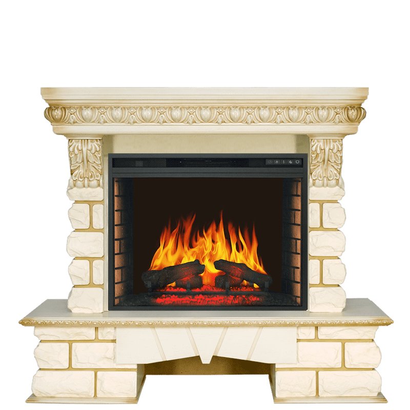 Фото Каминокомплект Pierre Luxe LORD - Слоновая кость / Белый с очагом Vision 28 EF LED FX Угловые каминокомплекты ROYAL FLAME heatsystems.ru