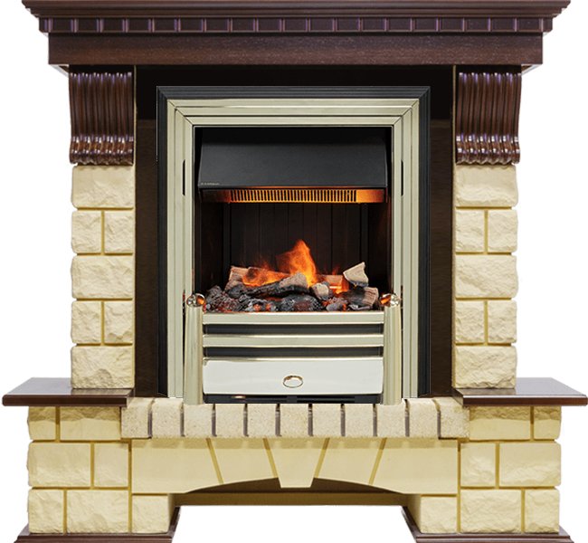 Изображение DIMPLEX heatsystems.ru Фото Каминокомплект Pierre Luxe - Темный дуб / Шампань (Высота 1050мм) с очагом Cavendish Каминокомплекты из камня DIMPLEX heatsystems.ru
