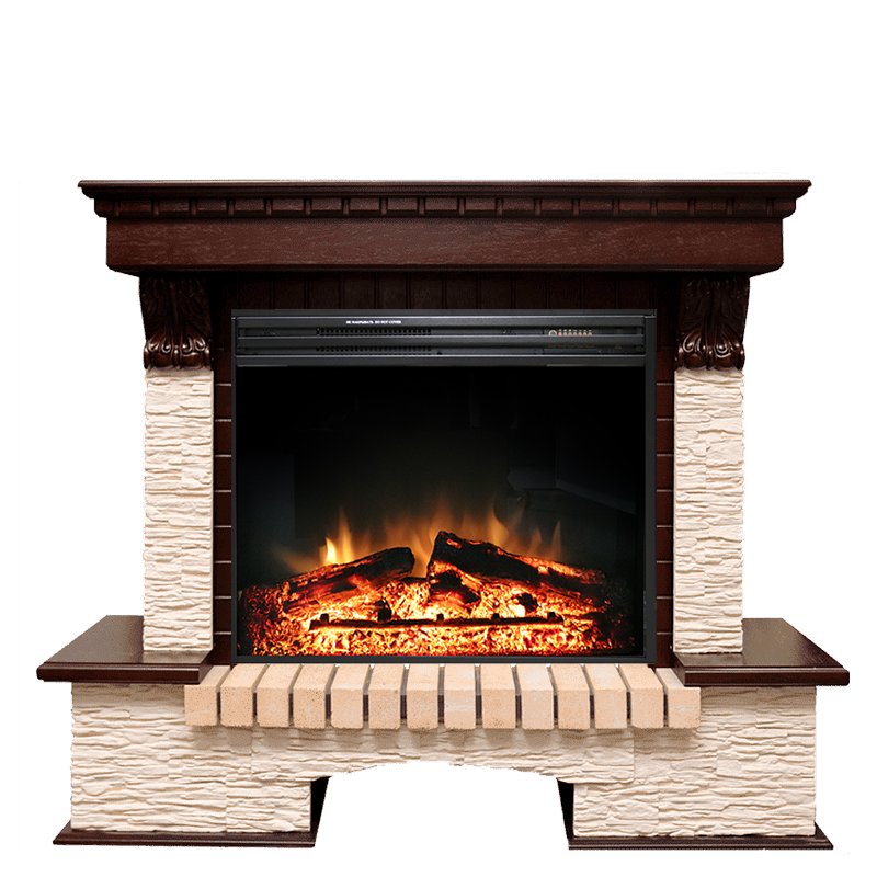 Фото Каминокомплект Pierre Luxe - Темный дуб / Сланец бежевый с очагом Jupiter FX New Угловые каминокомплекты ROYAL FLAME heatsystems.ru