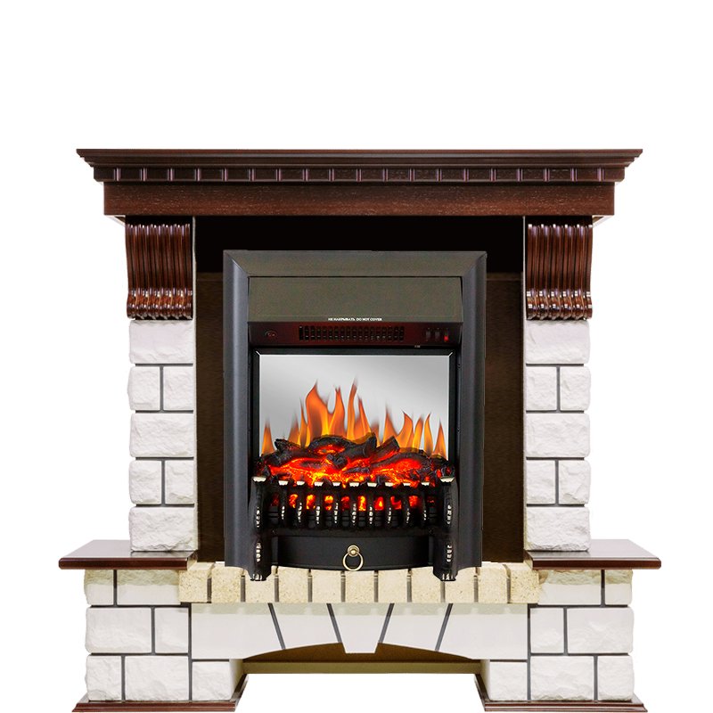 Фото Каминокомплект Pierre Luxe - Темный дуб / Белый с очагом Fobos FX M Black Угловые каминокомплекты ROYAL FLAME heatsystems.ru