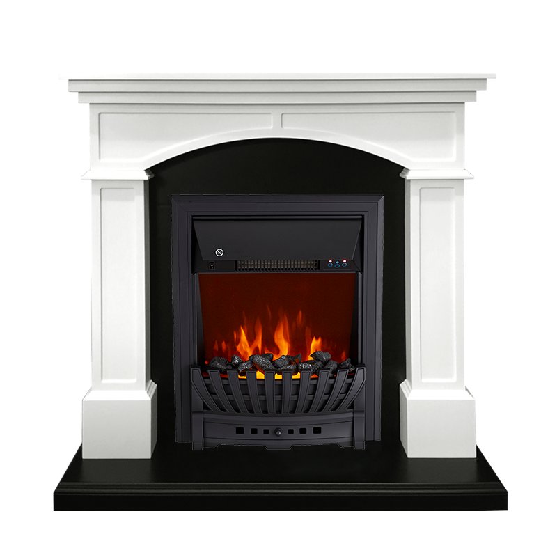 ФОТО Каминокомплект Langford - Белый с черным с очагом Aspen Black heatsystems.ru