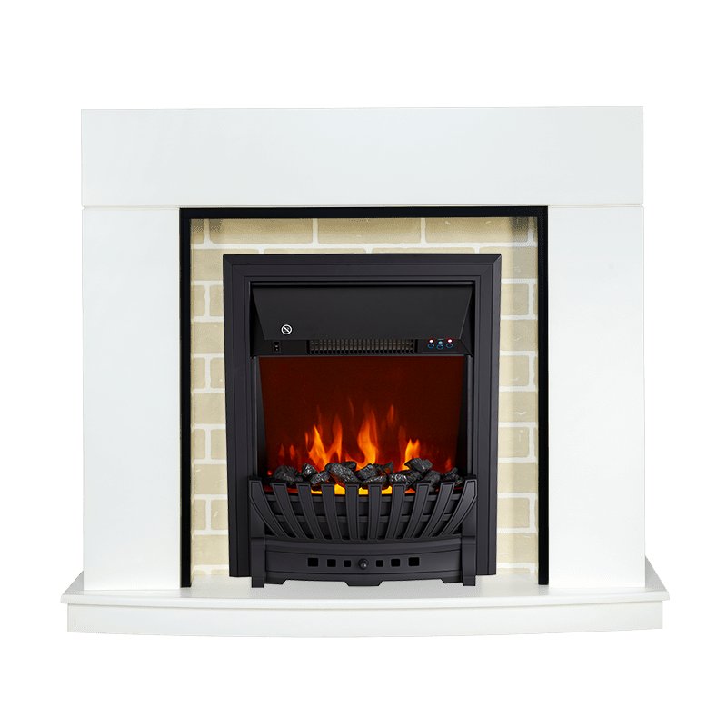 ФОТО Каминокомплект Montana - Белый с очагом Aspen Black heatsystems.ru
