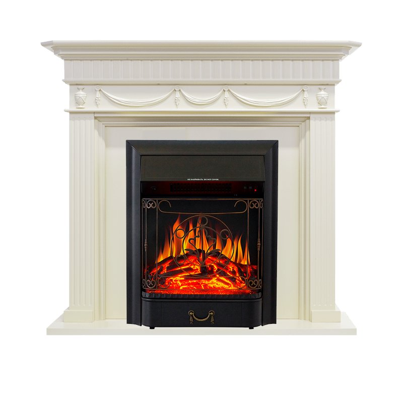 ФОТО Каминокомплект Corfu - Слоновая кость с очагом Majestic FX Black heatsystems.ru