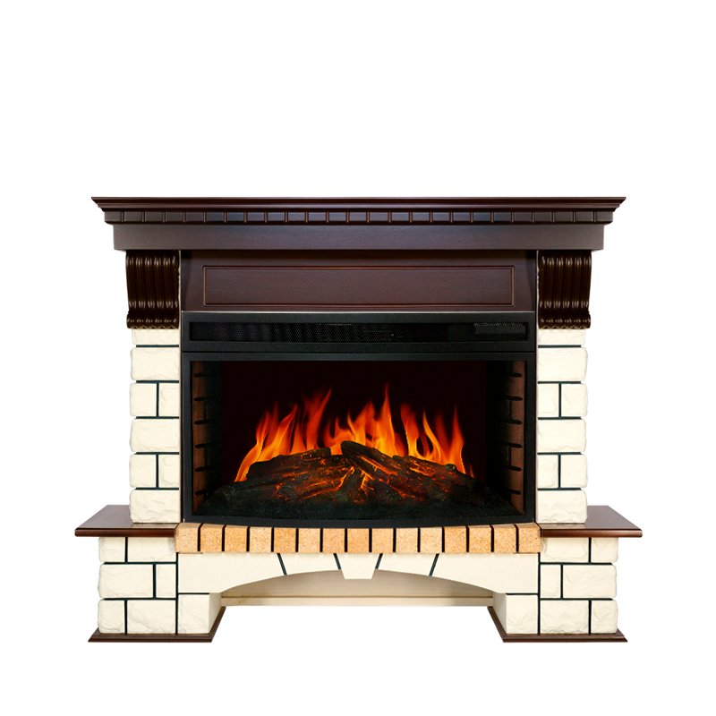 Изображение ROYAL FLAME heatsystems.ru Фото Каминокомплект Pierre Luxe - Темный дуб / Белый (Ширина 1380мм) с очагом Dioramic 33W LED FX Угловые каминокомплекты ROYAL FLAME heatsystems.ru