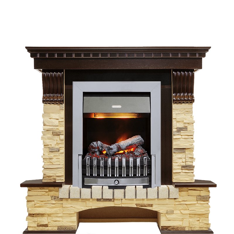 Фото Каминокомплект Pierre Luxe угловой - Темный дуб / Сланец (Высота 1050мм) с очагом Danville Chrome FB2 Угловые каминокомплекты DIMPLEX heatsystems.ru