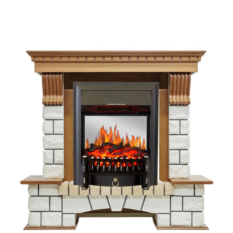 Фото Каминокомплект Pierre Luxe - Дуб / Белый с очагом Fobos FX M Black Угловые каминокомплекты ROYAL FLAME heatsystems.ru