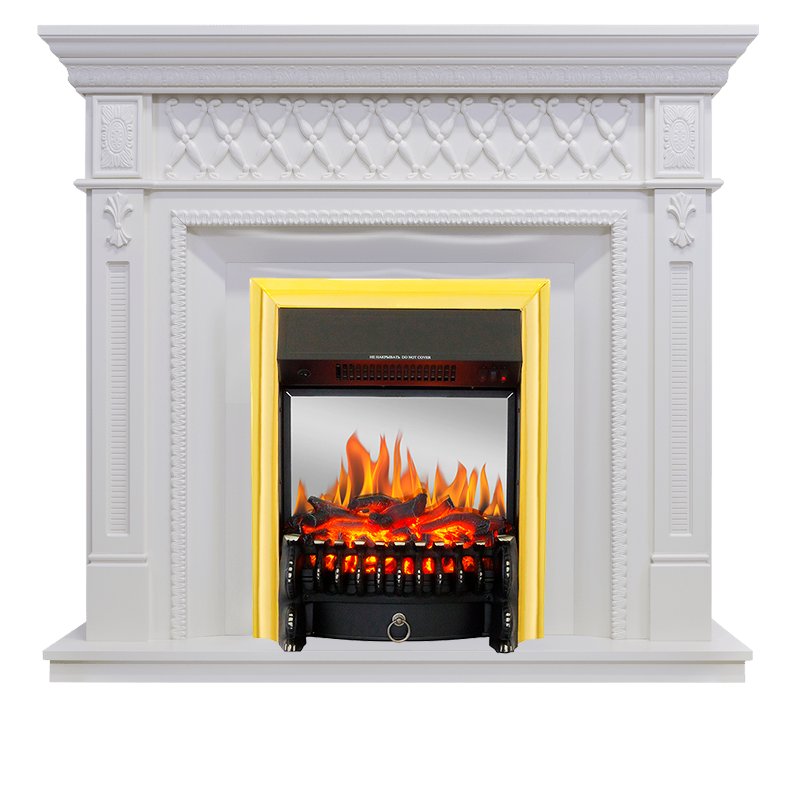 Фото Каминокомплект Alexandria - Белый дуб с очагом Fobos FX M Brass Угловые каминокомплекты ROYAL FLAME heatsystems.ru