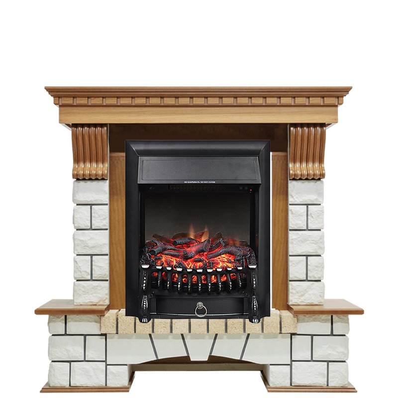 Фото Каминокомплект Pierre Luxe - Дуб / Белый с очагом Fobos FX Black Угловые каминокомплекты ROYAL FLAME heatsystems.ru