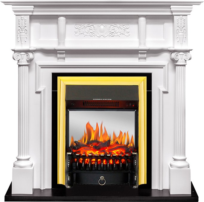 Фото Каминокомплект Oxford - Белый с очагом Fobos FX M Brass Линейные очаги ROYAL FLAME heatsystems.ru