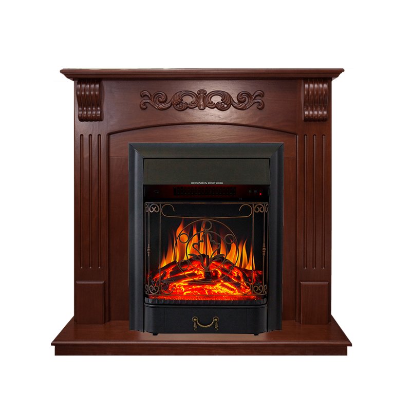 Фото Каминокомплект Sorrento угловой - Орех с очагом Majestic FX Black Угловые каминокомплекты ROYAL FLAME heatsystems.ru