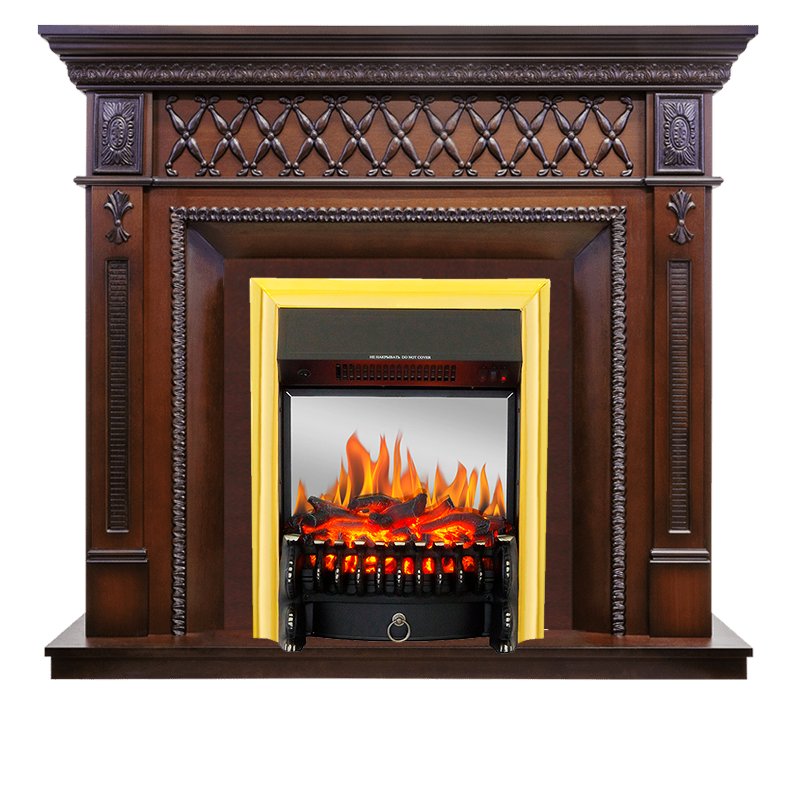 Фото Каминокомплект Alexandria - махагон коричневый антик с очагом Fobos FX M Brass Угловые каминокомплекты ROYAL FLAME heatsystems.ru