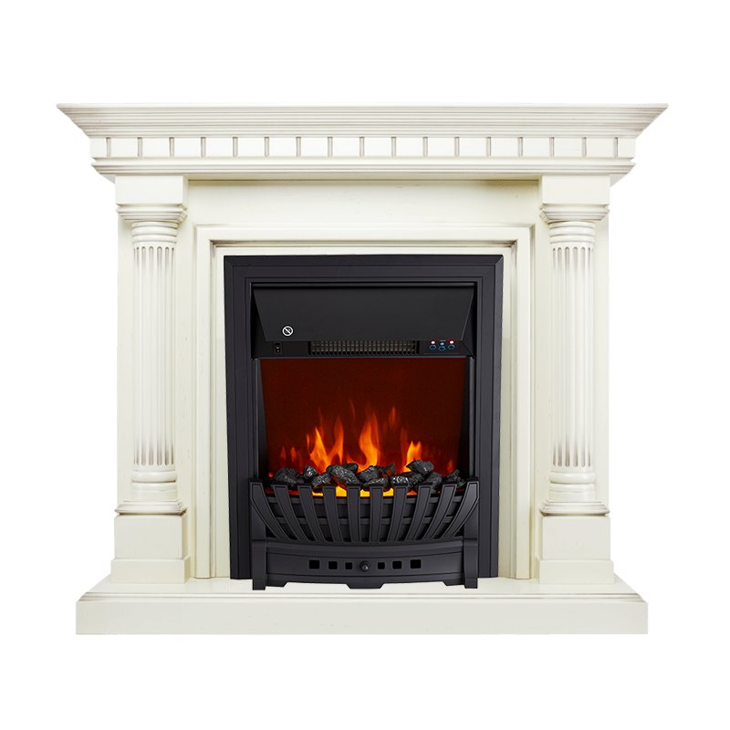 ФОТО Каминокомплект Dallas - Слоновая кость с патиной с очагом Aspen Black heatsystems.ru
