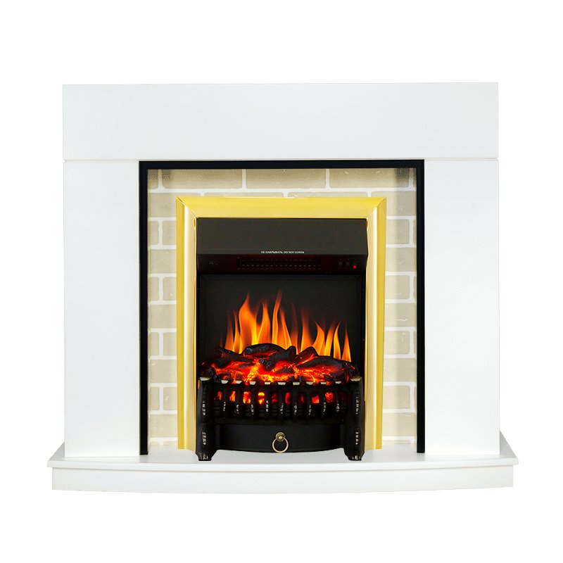 ФОТО Каминокомплект Montana - Белый с очагом Fobos FX Brass heatsystems.ru
