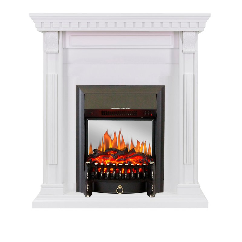 ФОТО Каминокомплект Orlean - Белый с очагом Fobos FX M Black heatsystems.ru
