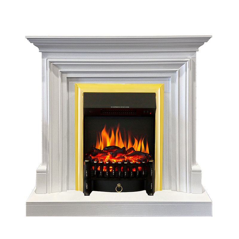 ФОТО Каминокомплект Bradford - Белый с очагом Fobos FX Brass heatsystems.ru