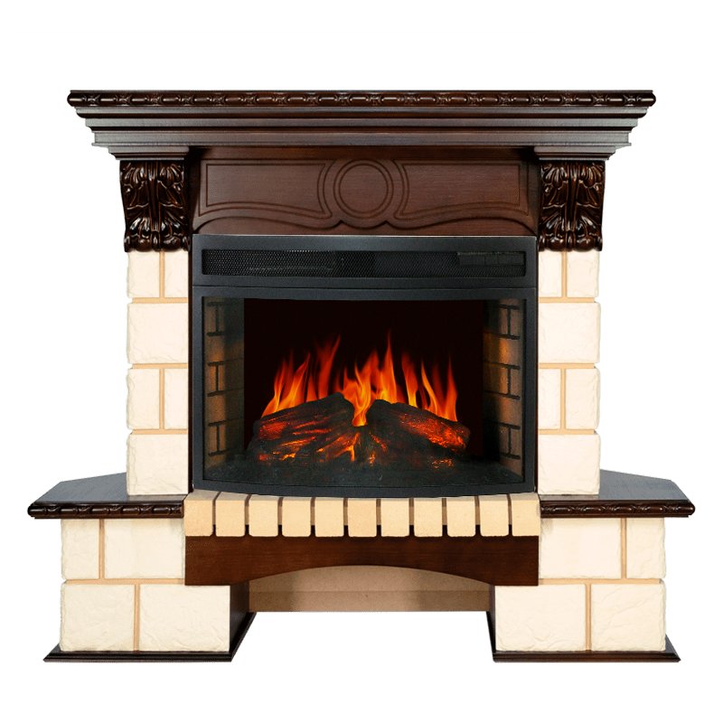 Фото Каминокомплект Pierre Luxe угловой - Шампань / Темный дуб с очагом Dioramic 25 LED FX Угловые каминокомплекты ROYAL FLAME heatsystems.ru