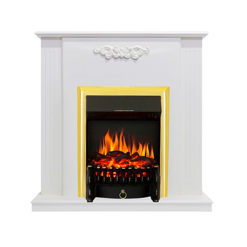 ФОТО Каминокомплект Capri - Белое дерево делюкс с очагом Fobos FX Brass heatsystems.ru