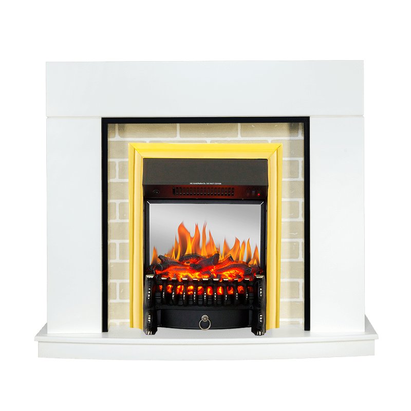 ФОТО Каминокомплект Montana - Белый с очагом Fobos FX M Brass heatsystems.ru