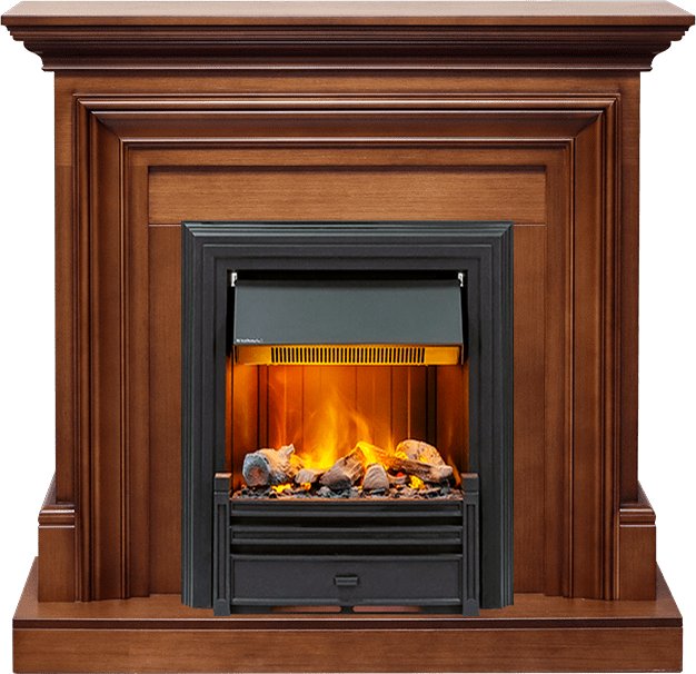 Фото Каминокомплект Bradford - Орех с очагом Brookline Black Линейные очаги ROYAL FLAME heatsystems.ru