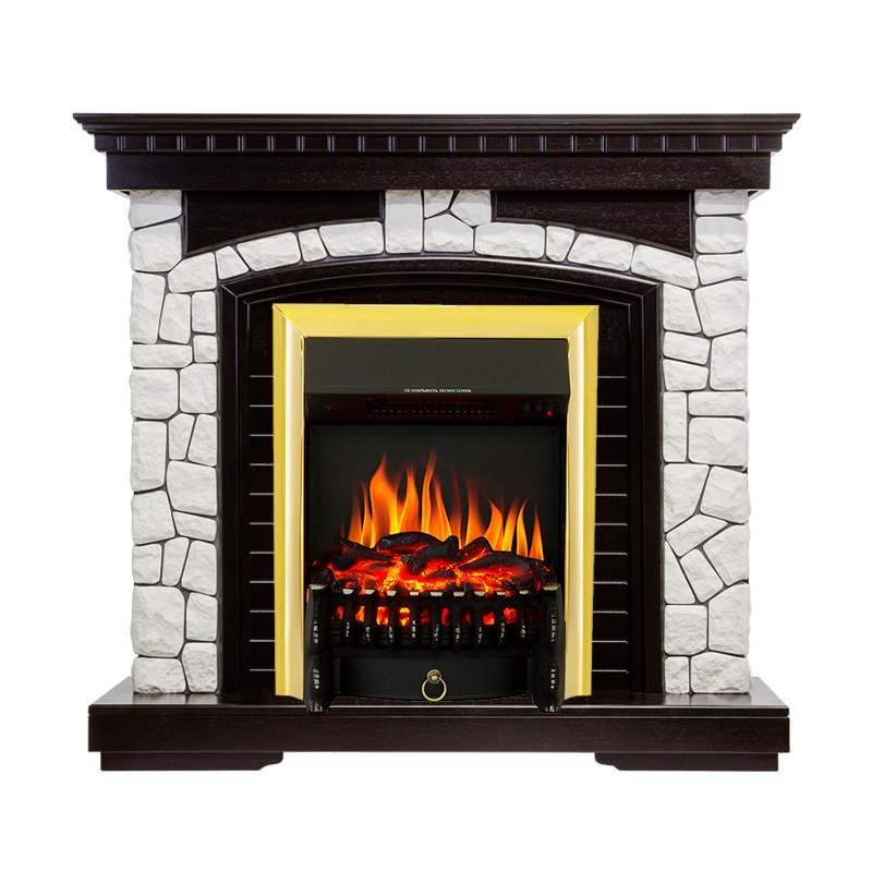 Фото Каминокомплект Glasgow - Венге / Белый с очагом Fobos FX Brass Каминокомплекты из камня ROYAL FLAME heatsystems.ru