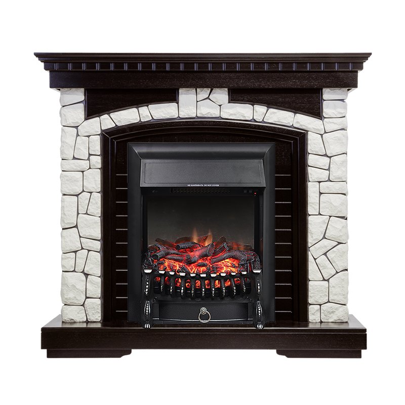 Фото Каминокомплект Glasgow - Венге / Белый с очагом Fobos FX Black Каминокомплекты из камня ROYAL FLAME heatsystems.ru