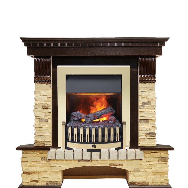 Фото Каминокомплект Pierre Luxe угловой - Темный дуб / Сланец (Высота 1050мм) с очагом Danville Brass FB2 Угловые каминокомплекты DIMPLEX heatsystems.ru