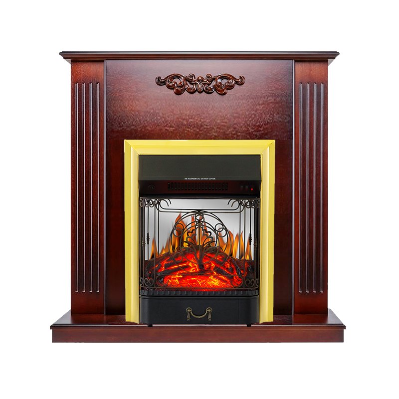 ФОТО Каминокомплект Lumsden - Махагон коричневый антик с очагом Majestic FX M Brass heatsystems.ru