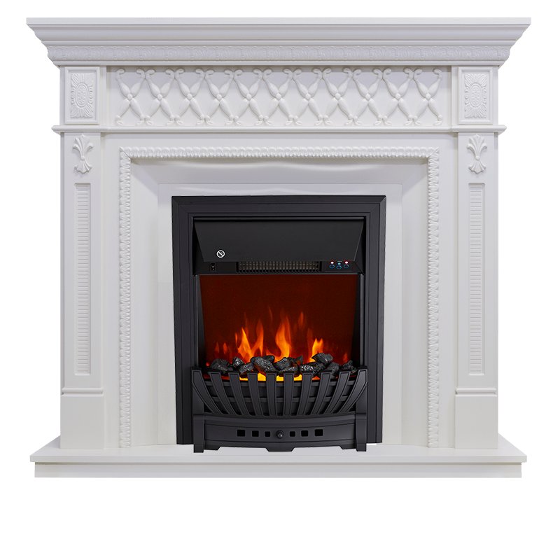 Фото Каминокомплект Alexandria - Белый дуб с очагом Aspen Black Угловые каминокомплекты ROYAL FLAME heatsystems.ru