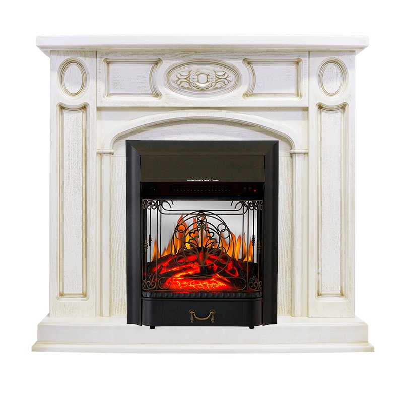 ФОТО Каминокомплект Florence - Слоновая кость с патиной с очагом Majestic FX M Black heatsystems.ru