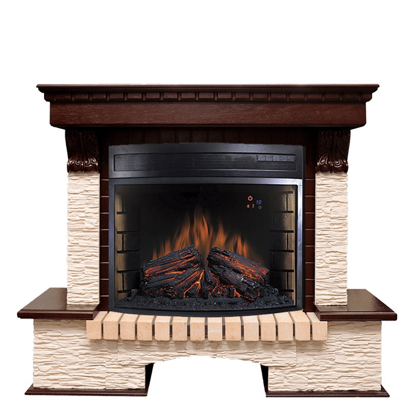 Фото Каминокомплект Pierre Luxe - Темный дуб / Сланец бежевый с очагом Dioramic 28 LED FX Угловые каминокомплекты ROYAL FLAME heatsystems.ru