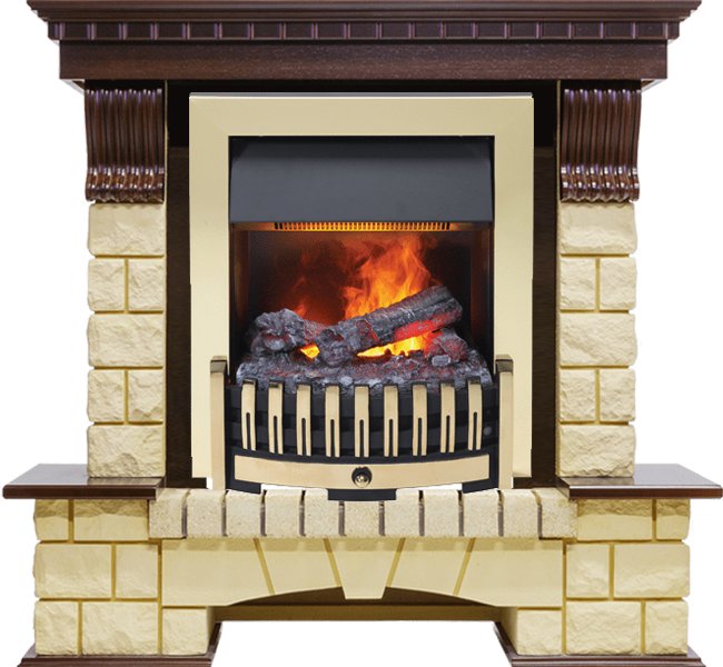 Изображение DIMPLEX heatsystems.ru Фото Каминокомплект Pierre Luxe - Темный дуб / Шампань (Высота 1050мм) с очагом Danville Brass FB2 Каминокомплекты из камня DIMPLEX heatsystems.ru