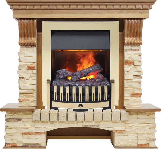 Фото Каминокомплект Pierre Luxe - Дуб / Сланец с очагом Danville Brass FB2 Каминокомплекты из камня DIMPLEX heatsystems.ru