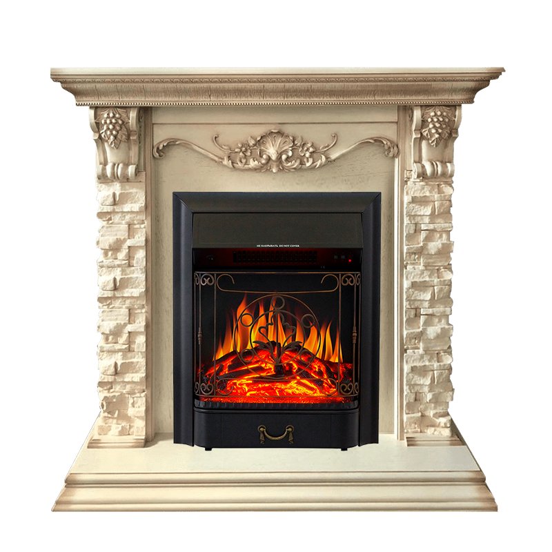 Фото Каминокомплект Adriana - Cлоновая кость с очагом Majestic FX Black Каминокомплекты из камня ROYAL FLAME heatsystems.ru