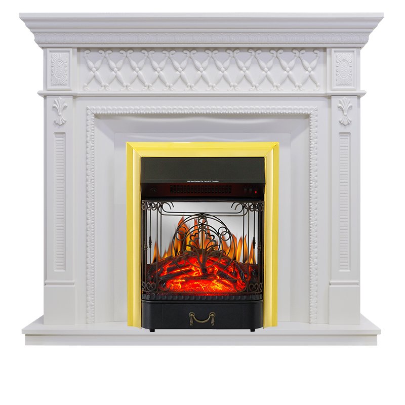 Фото Каминокомплект Alexandria - Белый дуб с очагом Majestic FX M Brass Угловые каминокомплекты ROYAL FLAME heatsystems.ru