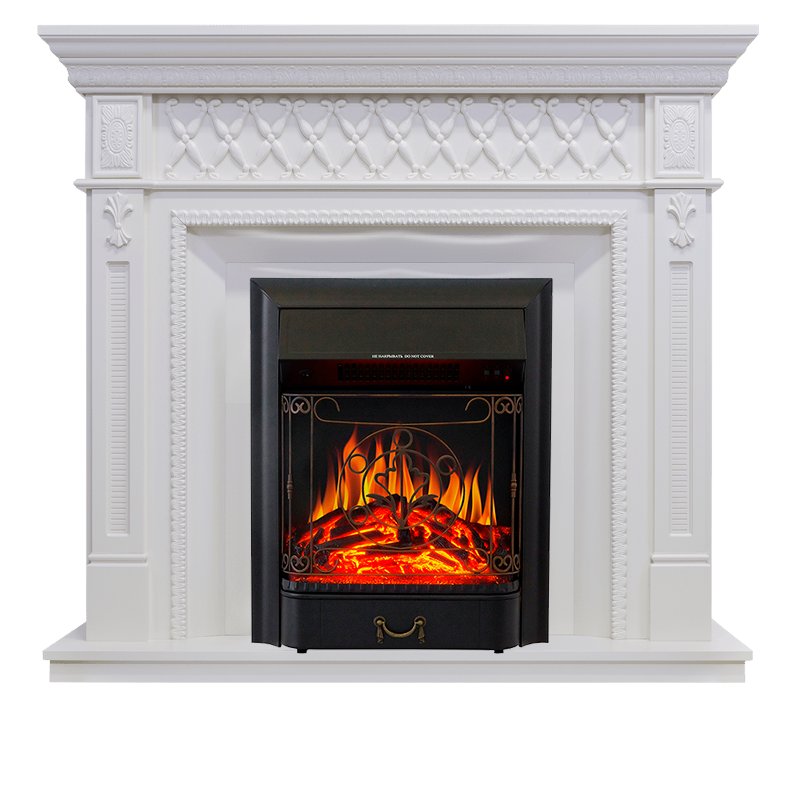 Фото Каминокомплект Alexandria - Белый дуб с очагом Majestic FX Black Угловые каминокомплекты ROYAL FLAME heatsystems.ru