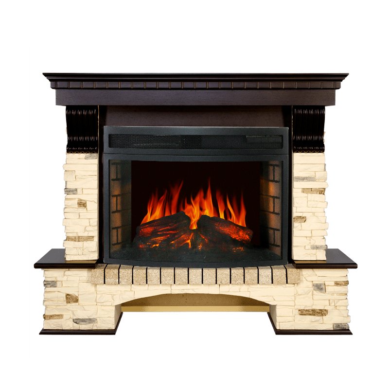 Фото Каминокомплект Pierre Luxe - Сланец / Темный дуб с очагом Dioramic 25 LED FX Угловые каминокомплекты ROYAL FLAME heatsystems.ru