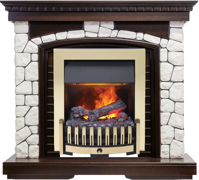 Изображение DIMPLEX heatsystems.ru Фото Каминокомплект Glasgow - Темный дуб / Белый с очагом Danville Brass FB2 Каминокомплекты из камня DIMPLEX heatsystems.ru